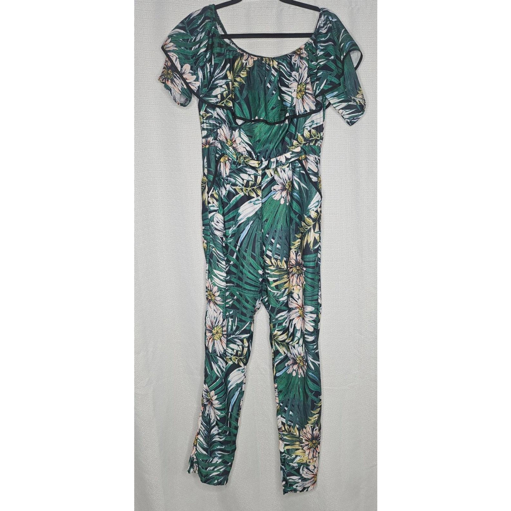 Floral Tropical Off-Shoulder Smocked Ruffle Jumper Forever Nova Women Size Large